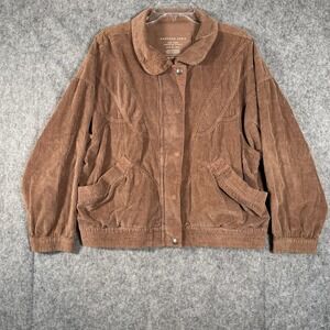 American Eagle Corduroy Bomber Jacket Womens XL Brown Zip Up Snap Slouchy Retro